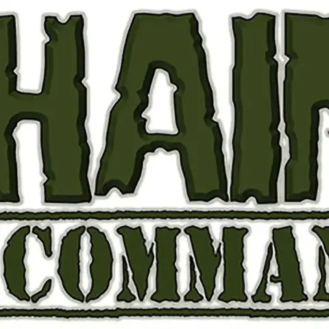 The image features the title "CHAIN OF COMMAND" prominently displayed in a bold, stylized font. The letters are primarily in a dark green color, with a rugged, military-inspired design. Below the title, the word "COMMAND" is presented in a slightly smaller size, maintaining the same color scheme and style, emphasizing the theme of the WWII skirmish game.