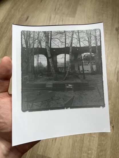 Final print of the color image on black and white paper. The fuzzy edges of the image are because I did not use an easel or any mask but I just placed the paper on the floor holding it flat with some aluminum scrap pieces around the edges.