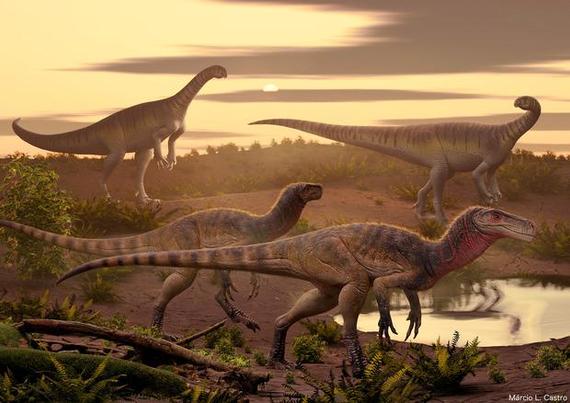illustration of two individuals of the newly described predatory dinosaur species