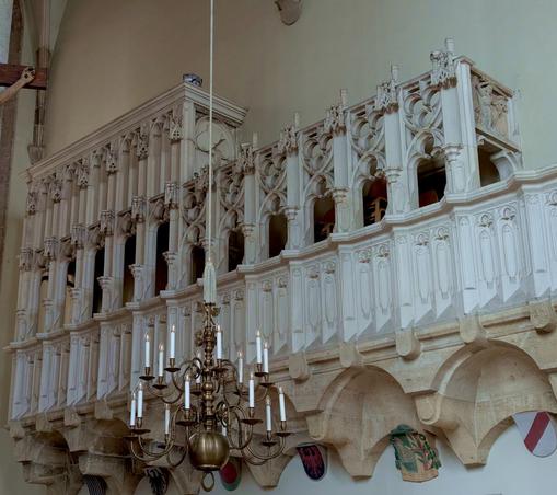 carved oratory above the high altar at St. Georgs Kathedrale, Wiener Neustadt, Niederösterreich, Austria. May 2025.