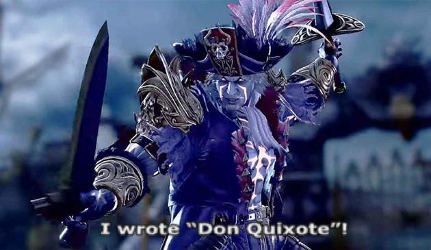 Cervantes from Soul Calibur, but I've changed his dialogue to read "I wrote Don Quixote!"