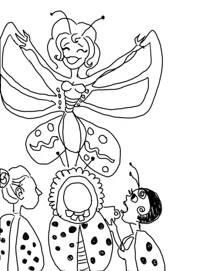 A fancy butterfly shows up to gatecrash the ladybug Picnic
For the #gatecrashingaparty prompt at #dailysketchingworkout