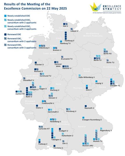 Map of Germany with the Clusters of Excellence