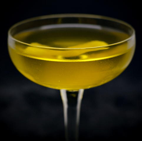 the cocktail itself in a chilled coupe and garnish with a lemon twist