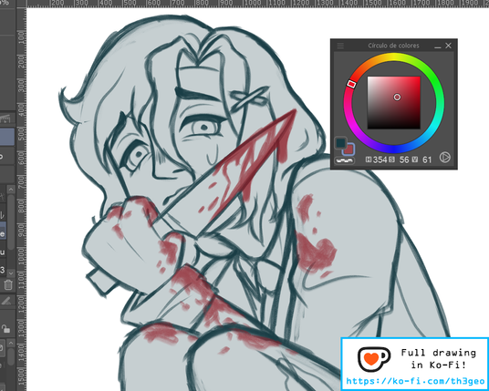 Work in Progress!

Sketch of a boy with a nervour look in his face holding a bloody knife