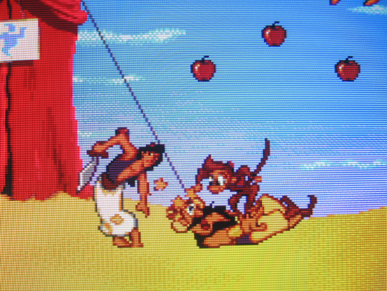 Lumpenprole protagonist Aladdin performs juggling tricks with food while antifa Abu stomps a cop.