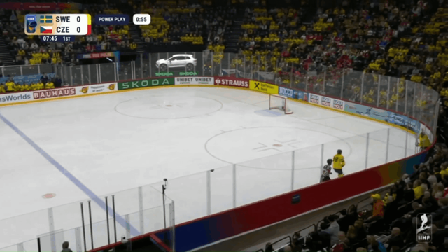 Leo Carlsson tips the puck past Karel Vejmelka to give Sweden a 1-0 lead