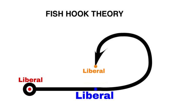 Fishhook theory graph with fishhook graphic but every point is liberalism