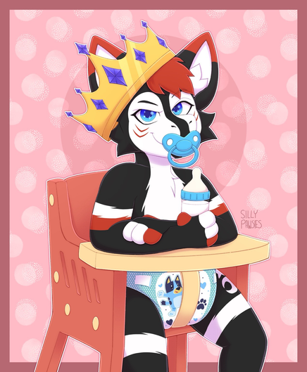 bab in a diaper and highchair with a paci in mouth