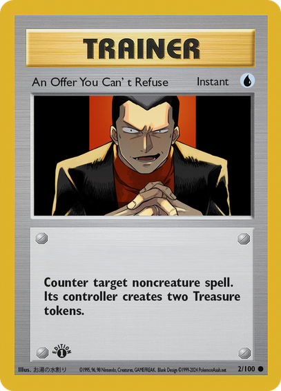 Modified Neo set Trainer card to template similar to a Magic: the Gathering card named An Offer You Can't Refuse.