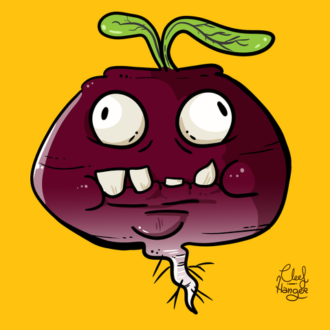 Turnip with teeth and poopy eyes.