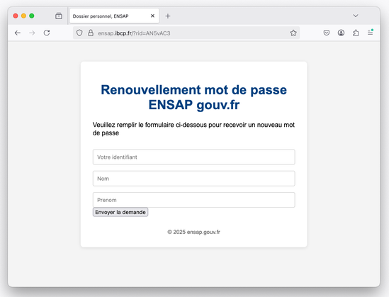 capture d’écran du site de phishing faux ENSAP, hébergé sur un serveur de labo du CNRS