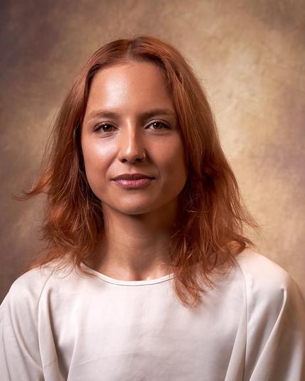 Woman with half smile