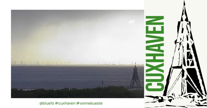 Cuxhaven Kugelbake. Blick auf die Elbe.
Am Horizont sieht man NICHT Amerika!