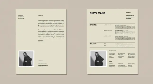 A Stylish and Minimalist Resume Template with Cover Letter and Space for a Photo