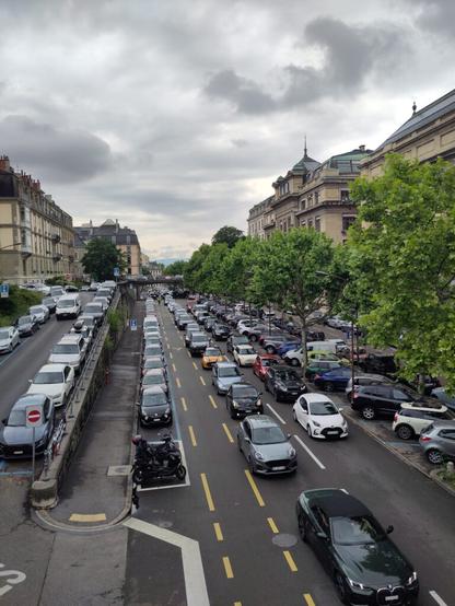 Cars stuck in Geneva traffic