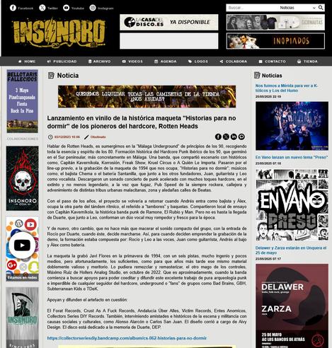 Lanzamiento en #vinilo de la histórica maqueta "Historias para no dormir" de los pioneros del hardcore, Rotten Heads

https://www.insonoro.com/noticia/106937/lanzamiento-en-vinilo-de-la-historica-maqueta-_historias-para-no-dormir_-de-los-pioneros-del-hardcore--rotten-heads

By Obstinato @ferrikola.bsky.social para https://www.insonoro.com siempre apoyándonos, Rock On!

#Reviews #Music #Press #Hardcore #HC #HCPunk #HardcorePunk