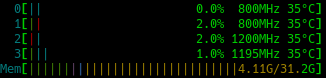 htop on the NAS; the yellow RAM bar "vibes" like a ZFS ARC