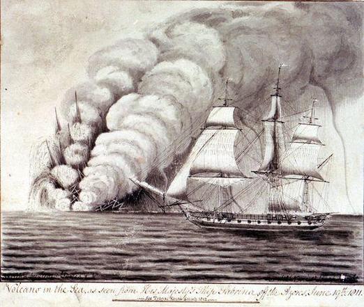 Drawing of the Sabrina eruption off the Azores in 1811