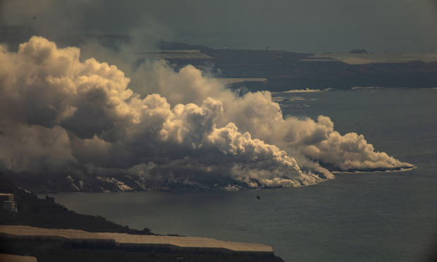 Lava entering the sea