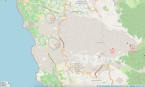 Lava fields mapped in OpenStreetMap