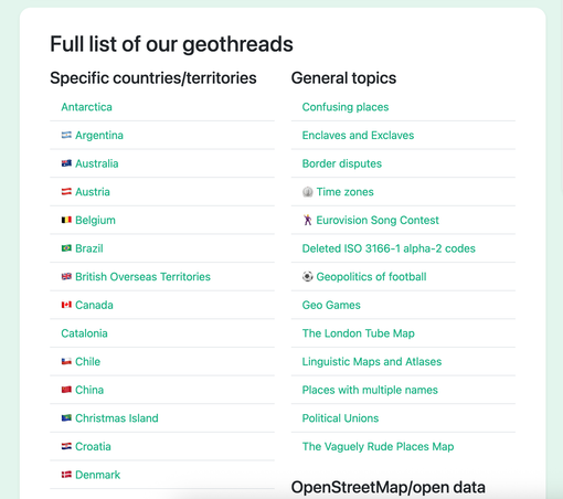 Screenshot of the OpenCage blog page where we list all of our geothreads