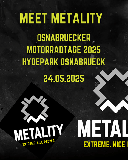 Grafik mit Text. Meet Metality. Osnabrücker Motorradtage 2025 – Hyde Park Osnabrück. 24.05.2025