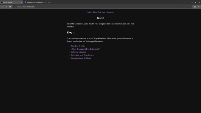 Captura de pantalla de mi página web.