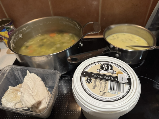 Making creamy chicken and vegetable soup