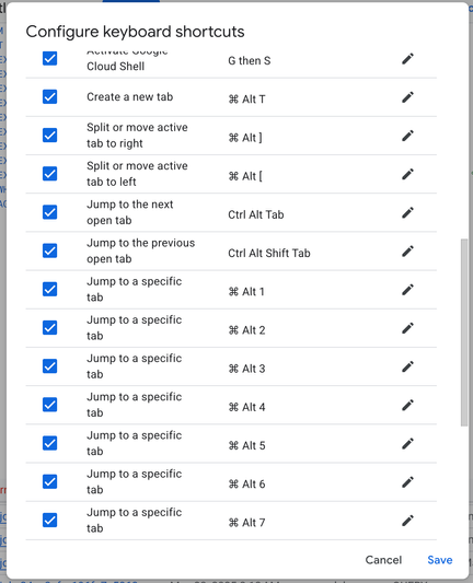 List of BigQuery keyboard shortcuts
