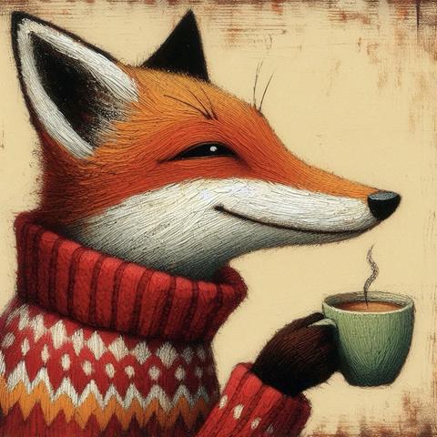 KI-Bild (DALL•E3):

Fritzefuchs beim Feierabend-Kaffee. Er trägt einen warmen Pulli, ist frisch heute. Aber Fritz grinst, weil das Wochenende lacht.