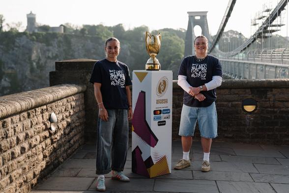The Women's Rugby World Cup trophy in Bristol.