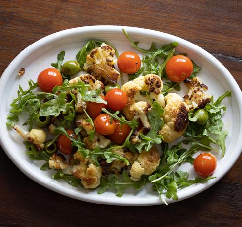 cauliflower with olives and cherry salad