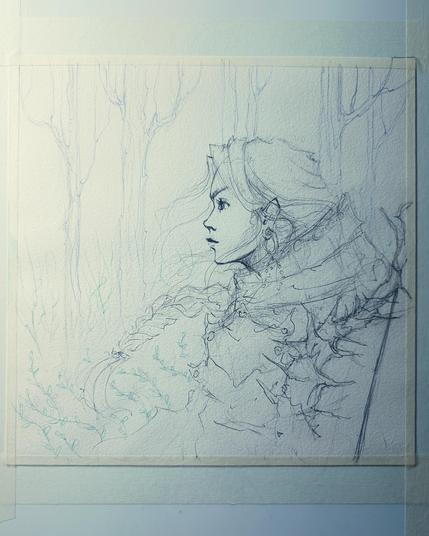 Croquis d'un personnage féminin en cours de rélisation