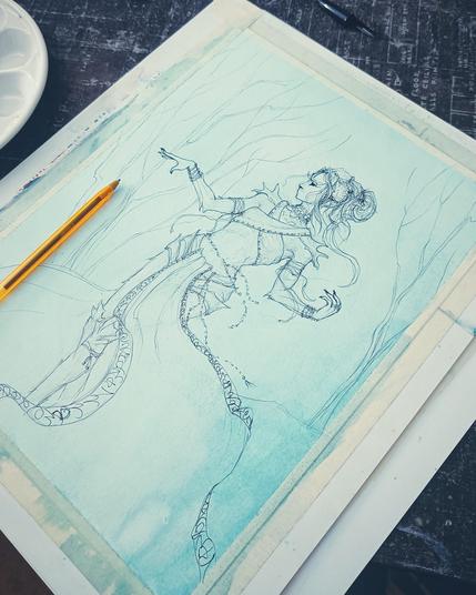 Croquis d'un personnage féminin en cours de rélisation