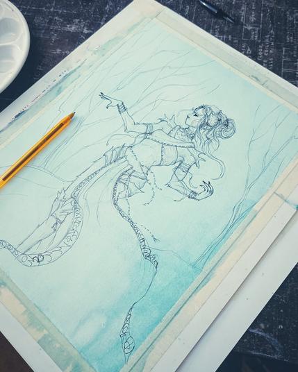 Croquis d'un personnage féminin en cours de rélisation