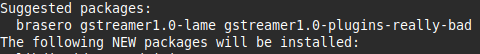 Suggested packages:
brasero gstreanerl.0-lame gstreamerl.0-plugins-really-bad
The following NEW packages will be installed: