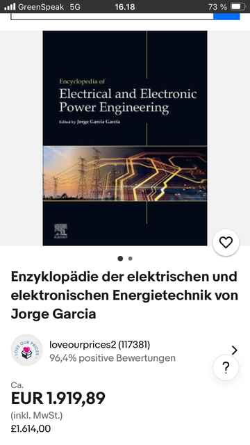 a listing of the book encyclopedia of electrical and electronic power engineering at the ridiculous price of 1919 EUR
