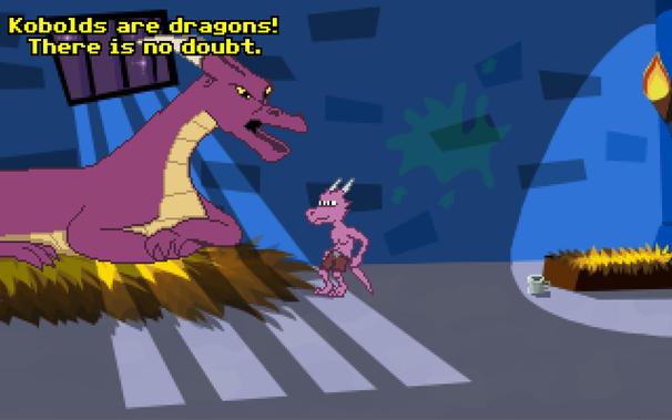 Sweet Tooth the dragon is telling Gurk a fun fact