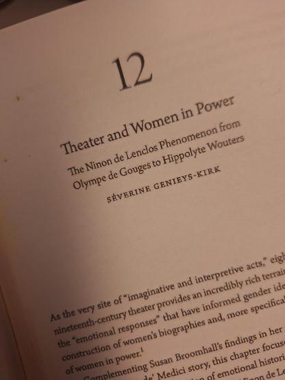 Photocopie d'un article "Theater and women in power, the Ninon de Lenclos Phenomenon from Olympe de Gouges to Hippolyte Wouters" de Severine Genieys-Kirk