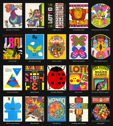 Twenty covers from The Peculiar Manicule’s Parlour of Groovy Games, Mod Mazes and Pop Art Puzzles.