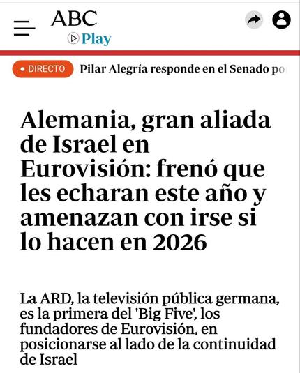 Alemania, gran aliada de Israel en Eurovisión: frenó que les echaran este año y amenazan con irse si lo hacen en 2026