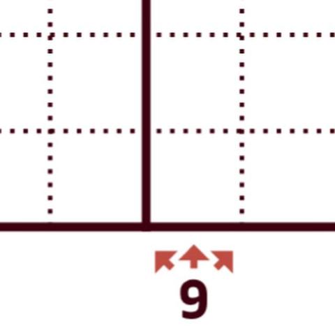 A screenshot of the bottom of a sudoku grid with a clue outside it. The clue shows the number 9 with arrows pointing up, diagonally up left, and diagonally up right.