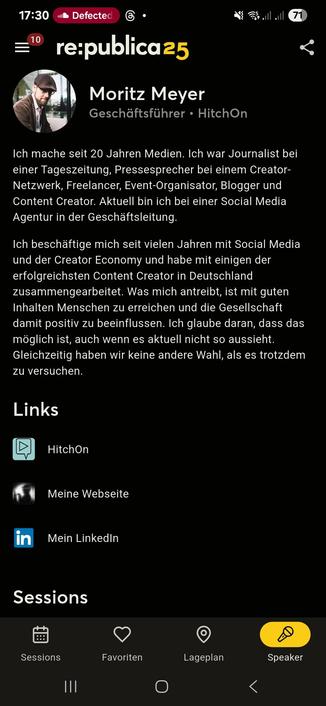Screenshot von meinem Speakerprofil der Republica-Messe