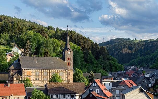 Neo-Gothic St. Catherine's Church in the Thuringian village of Mellenbach-Glasbach, Germany