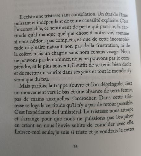 Une page dans laquelle elle parle de ce qu'elle appelle l'inconsolable.