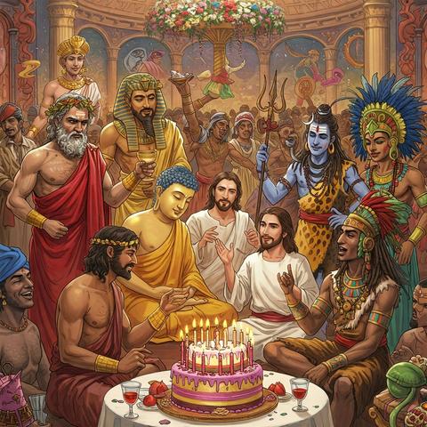Deities from all over the world meet for a birthday party