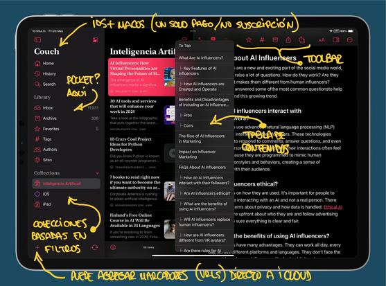 Captura de pantalla y anotaciones.
App: Couch