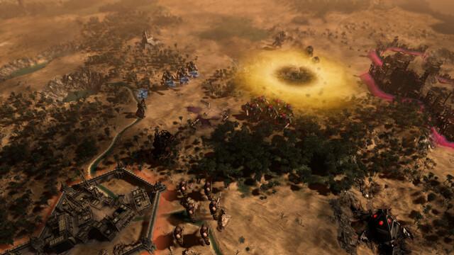🕶️ A bird's-eye view of the map, cut into hexagons where a faction of Space Marines (at the bottom of the screen) is about to confront a non-human faction (Orks?).

📚️ Warhammer 40,000: Gladius - Relics of War is a single-player / multi-player 4X turn-based strategy game in the universe of Warhammer 40,000, and in a procedurally generated world. The basic game includes 4 playable factions (Space Marines, Astra Militarum, Orks and Necrons) with specific mechanics, technology trees and quests. Gladius Prime was originally a planet of archaeological interest. During its colonization, ancient relics were discovered, and something woke up, an unspeakable horror of an ancient past...