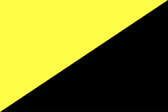 The image is a simple geometric abstract design consisting of a diagonal line dividing a bright yellow area from a stark black area.